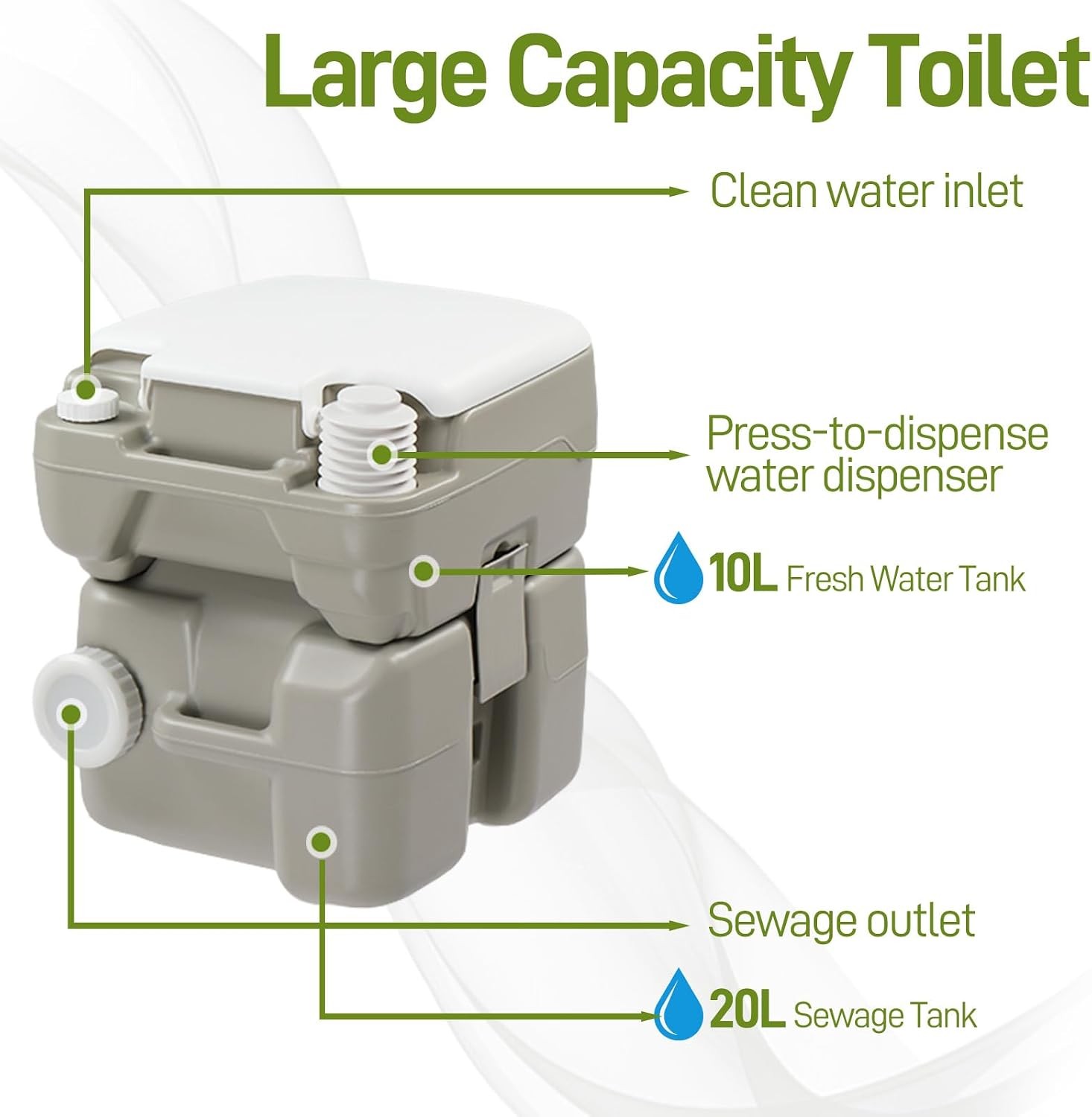Outdoor Portable Toilet 5.3 Gallon Waste Tank Porta Potty W/ Pressure Pump