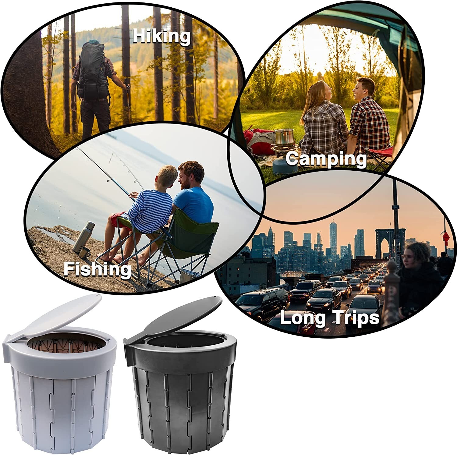 Camping Portable Toilet Detachable Foldable Indoor Outdoor Potty Commode Hygiene