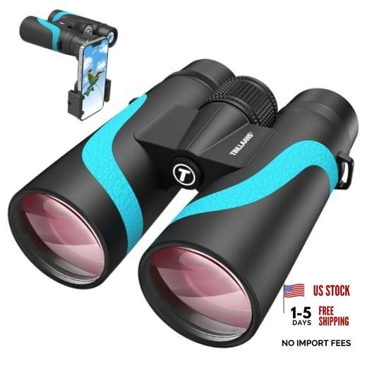 15×55 UHD Binoculars for Adults High Powered with Phone Adapter – Large Blue