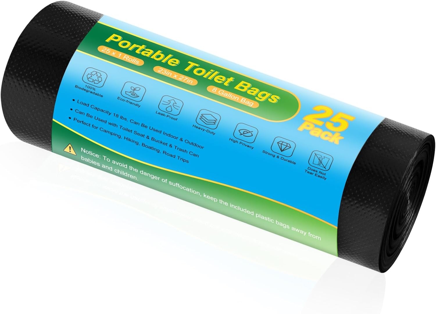 Portable Toilet Bags 8 Gallon Biodegradable Camping Potty Waste Bags 5Gal