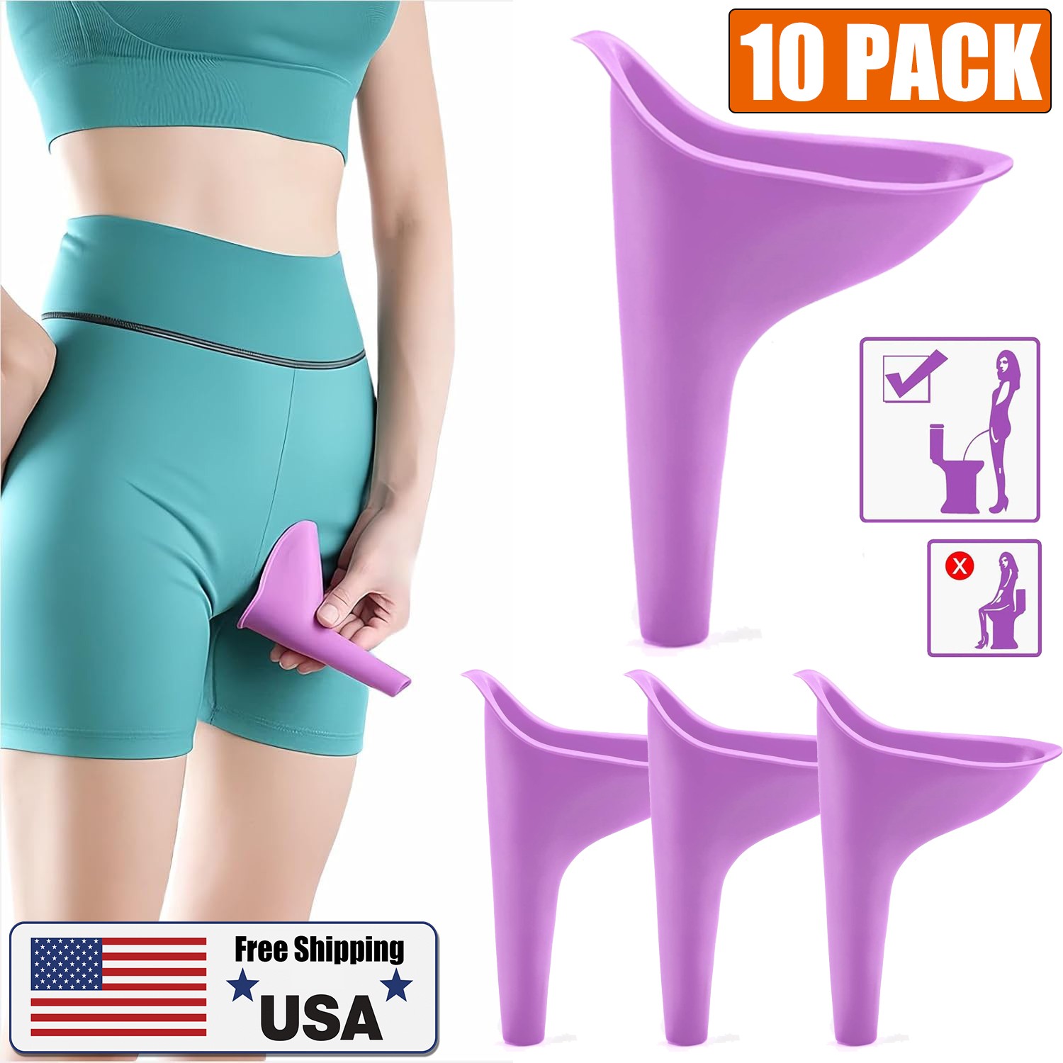 10x Female Urinal,Portable Urination Device Pee Funnel for Travel Camping Hiking