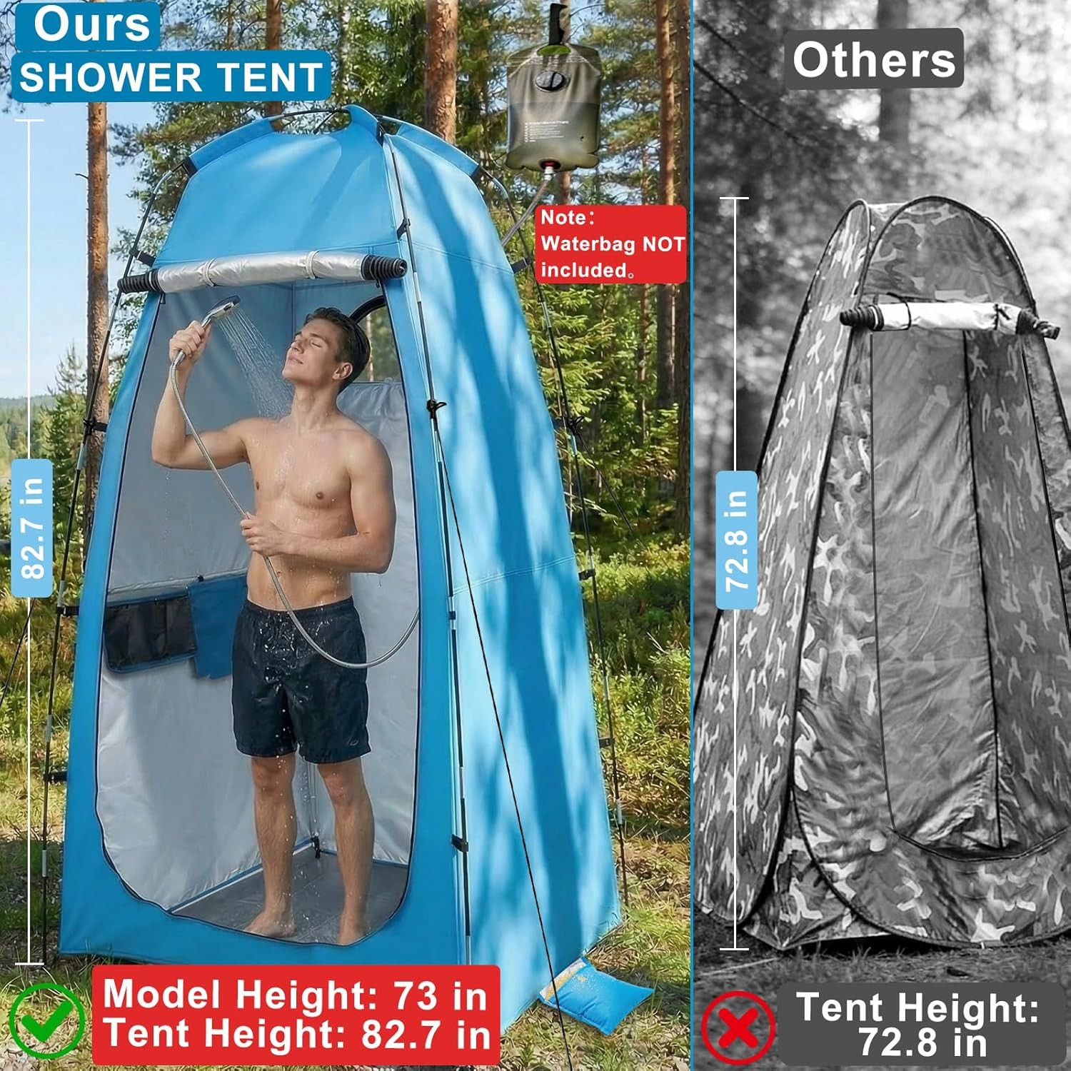 82.7-Inch Tall Shower Tent and Camping Toilet Kit,Easy-Setup Portable Toilet and