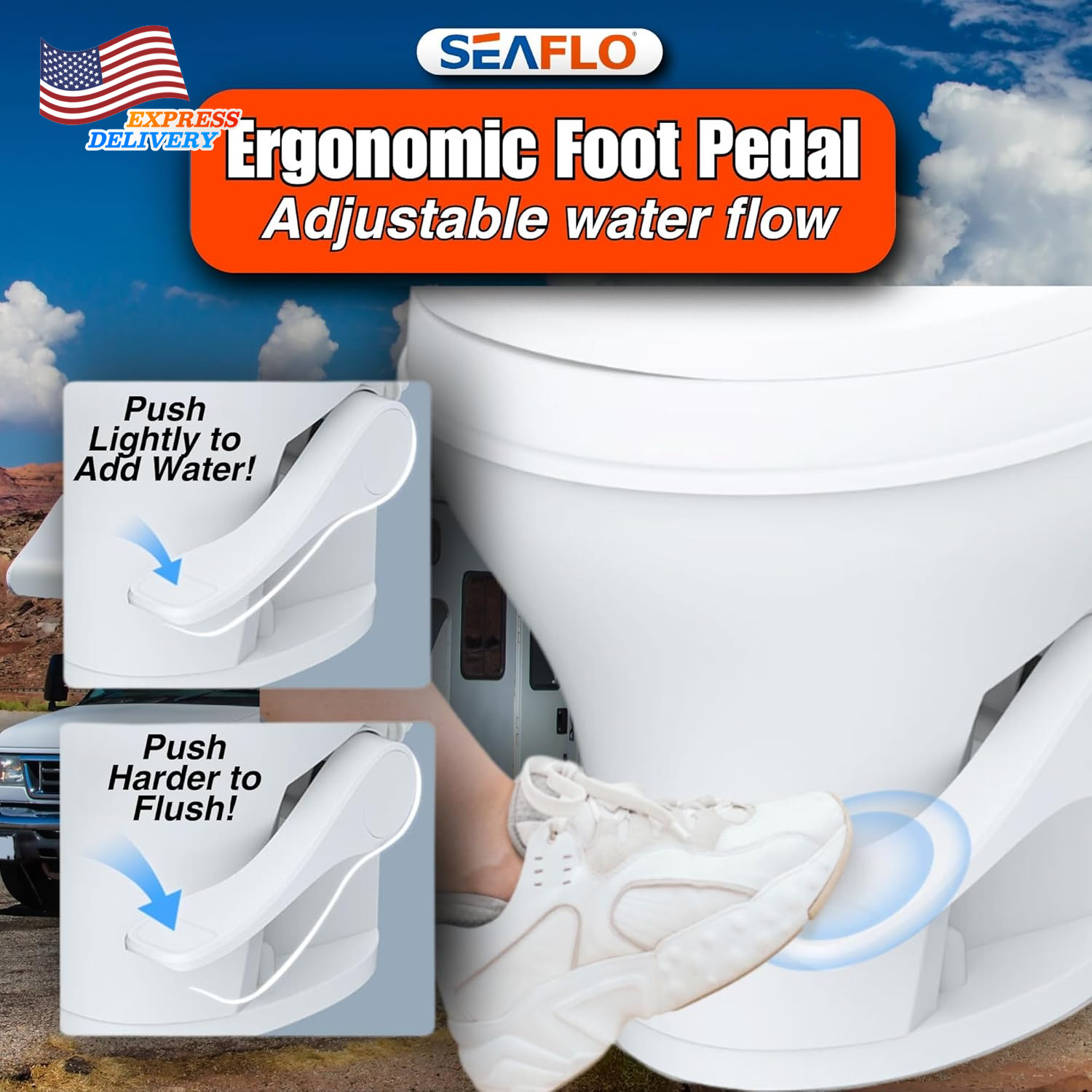 Residential Height Camper/Rv Toilet w/Sprayer Attachment 18.5” Standard Height