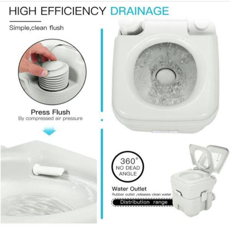 5.3 Gal. Gray Portable Toilet No Leakage Outdoor Camping Flush Toilet with Waste
