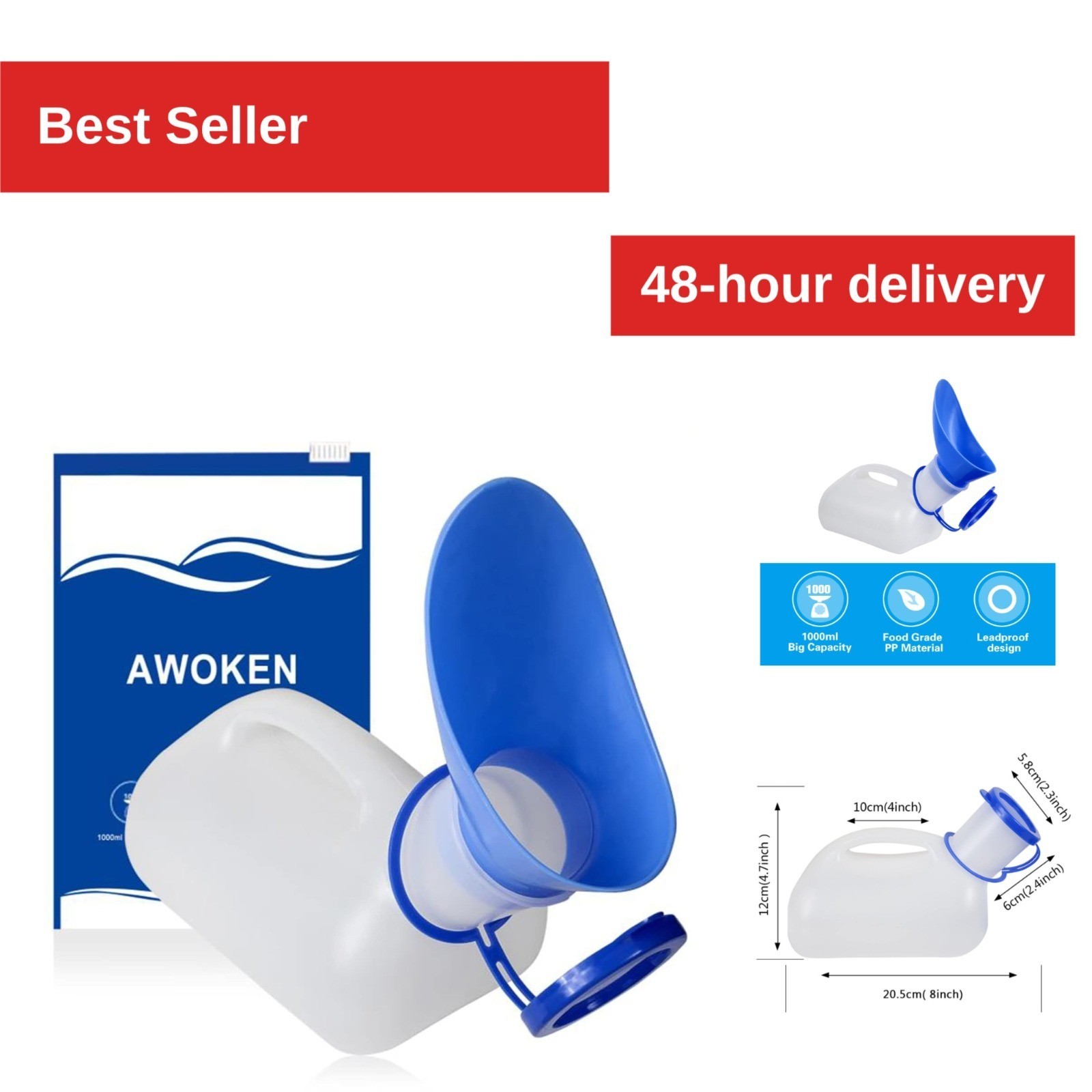 AWOKEN Portable Unisex Urinal for Camping and Travel, Leakproof Pee Bottle