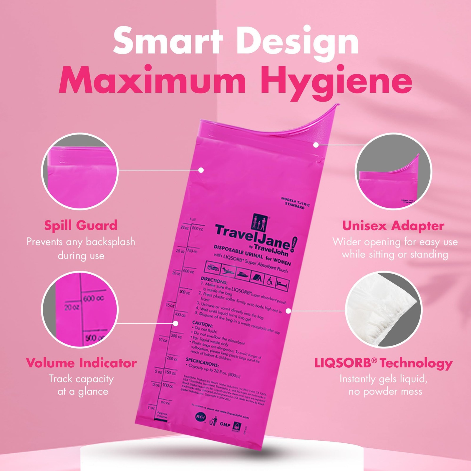 TravelJane Disposable Urinal Bags 28oz (6 Pack) – Travel Urinal for Women, Me…