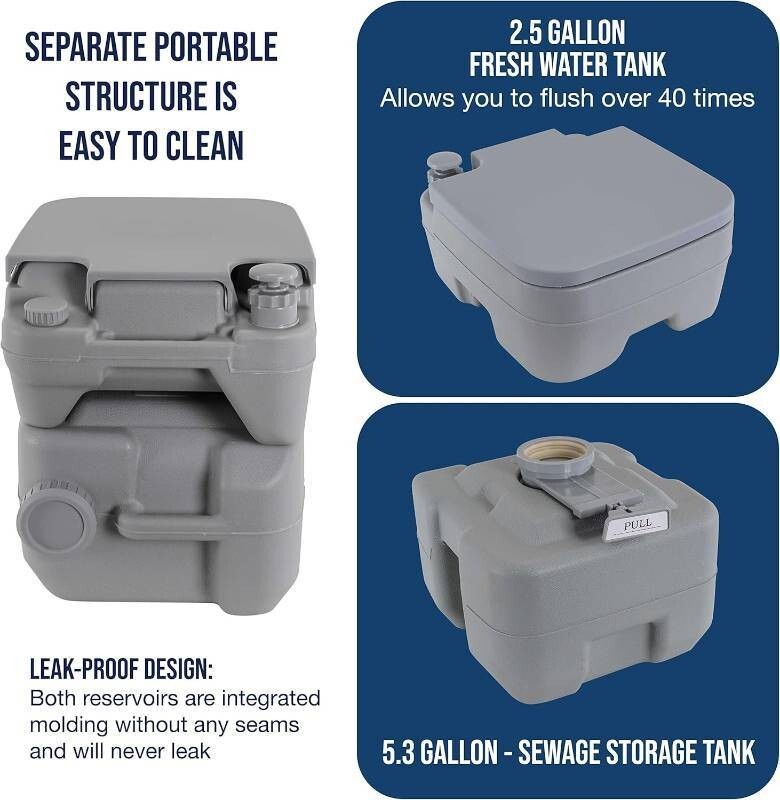 U.S. Camping Supply Portable Toilet with Carry Bag, 5.3 Gallon Waste Tank Camp