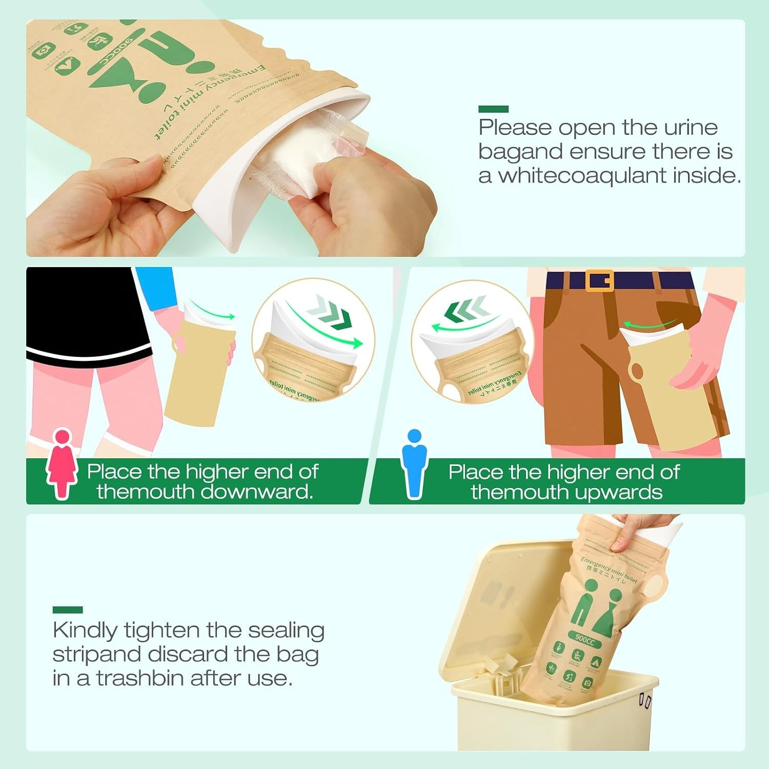 HeyFir Disposable Urine Bags 900ml 9 Pack Leak Proof Gel Travel Emergency