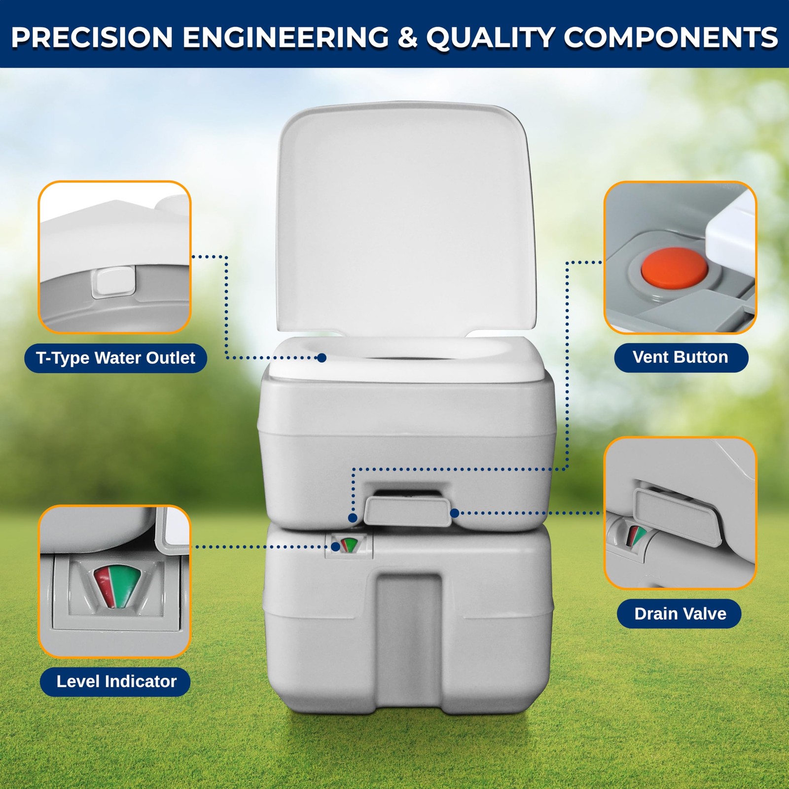 SereneLife 5.2 Gal Portable Camping Toilet For Adults, 100+ Flushes, Porta P…