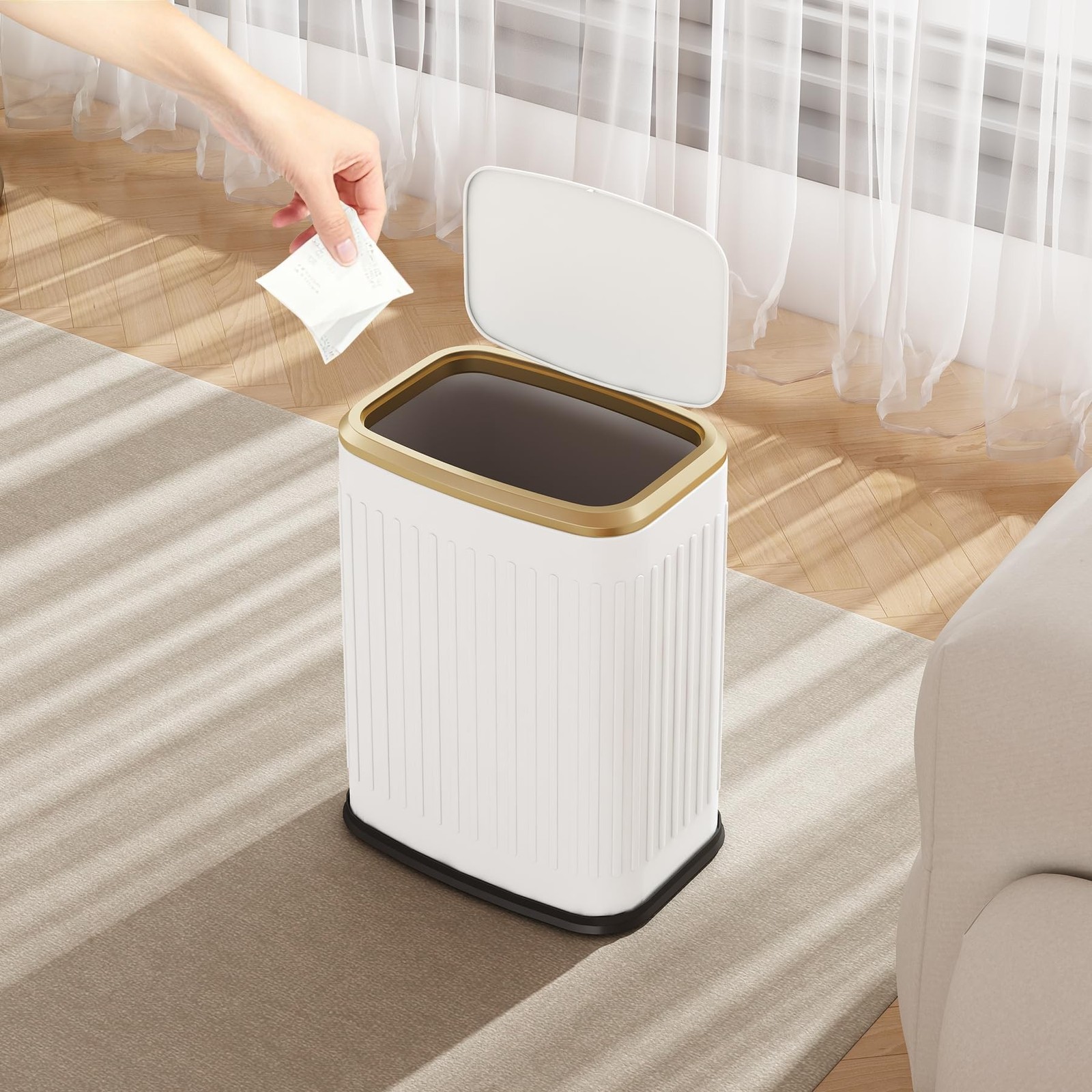 TIPGO Bathroom Trash Can with Lid, 2.1 Gallon / 8 Liter Small Garbage Can, Pr…