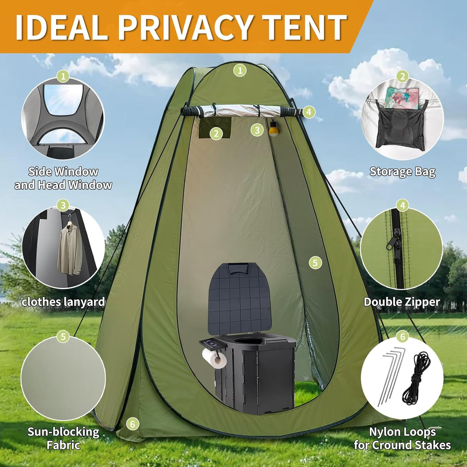 Portable Toilet Kit, Larger Size Portable Camping Toilet with Pop-Up Privacy Enl