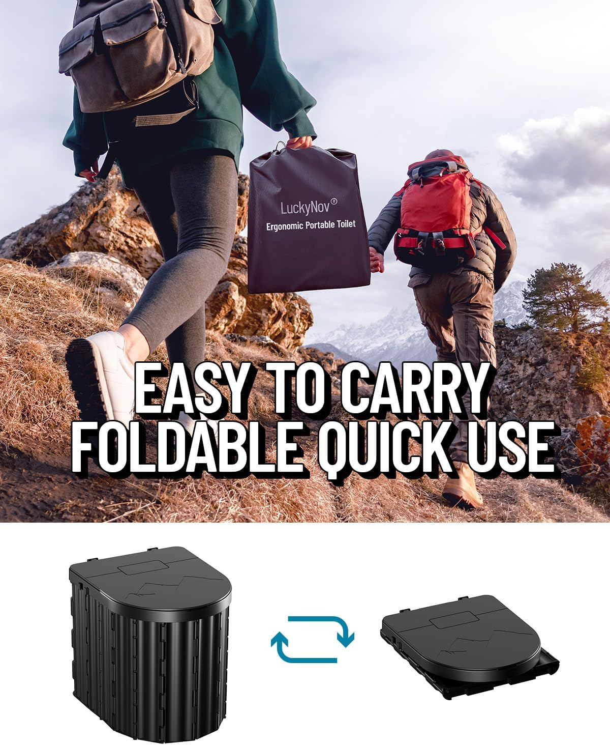 Portable Toilet with Urine Gel & Leak-Proof Bags – Odorless Camping Toilet for A