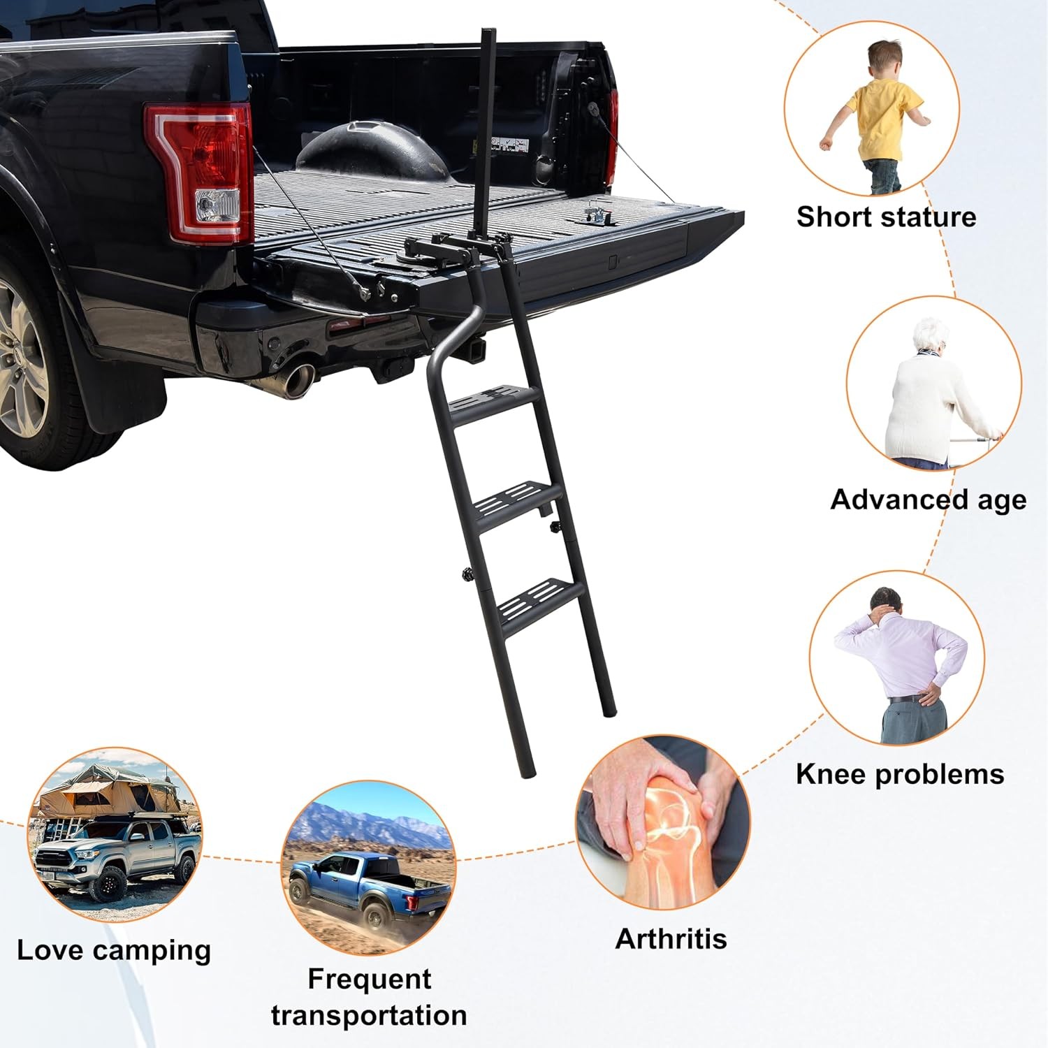 Universal Pickup Truck Tailgate Ladders 45″ Heavy Duty Foldable Rotatable