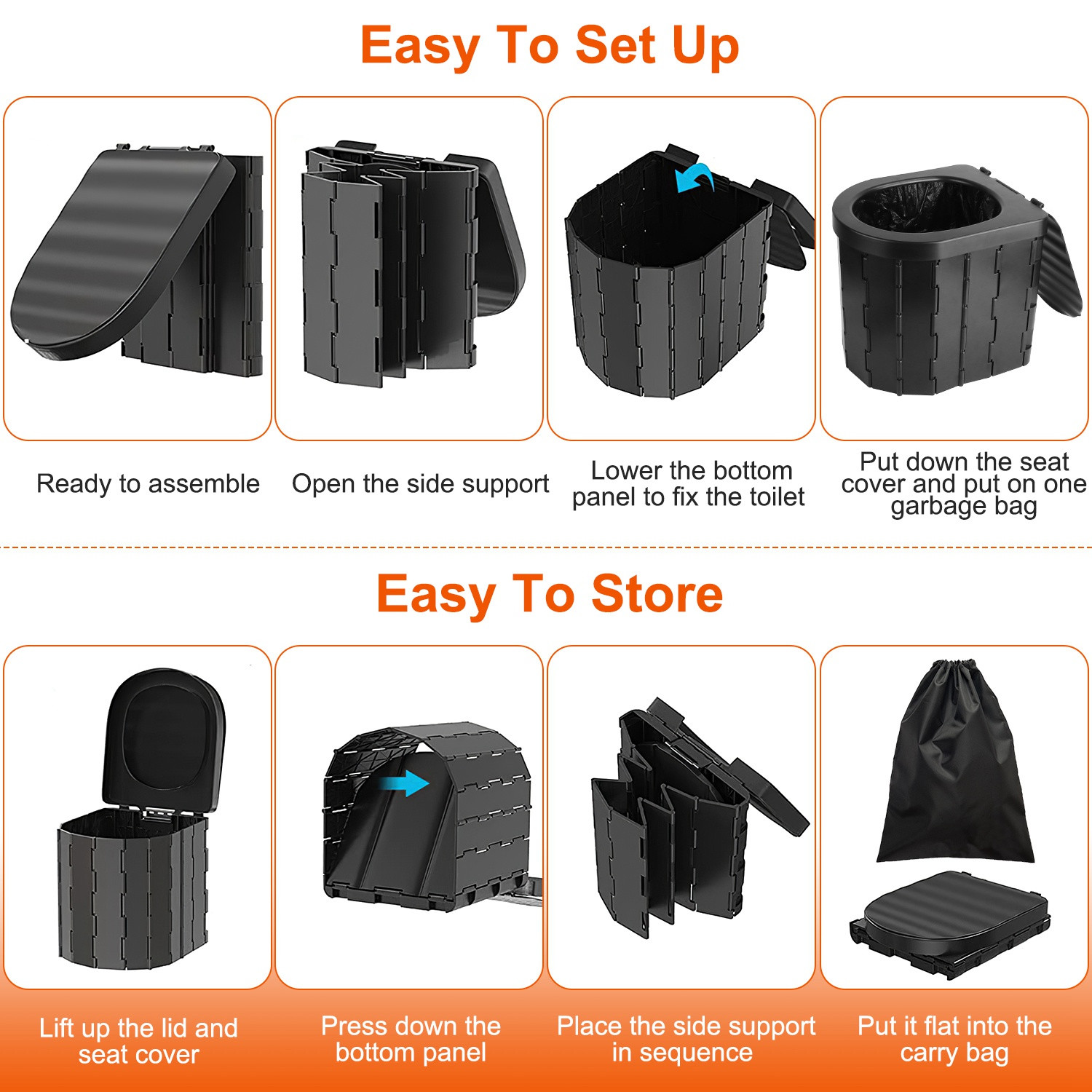 Foldable Portable Camping Toilet Emergency Travel Potty w/ Carry Bag