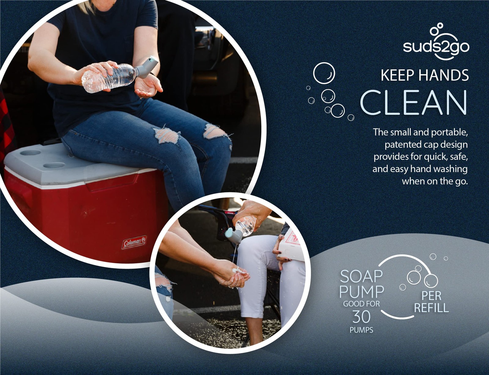 Water Bottle Wash Refillable Caps 2-Pack, Portable Hand Washing Station with …