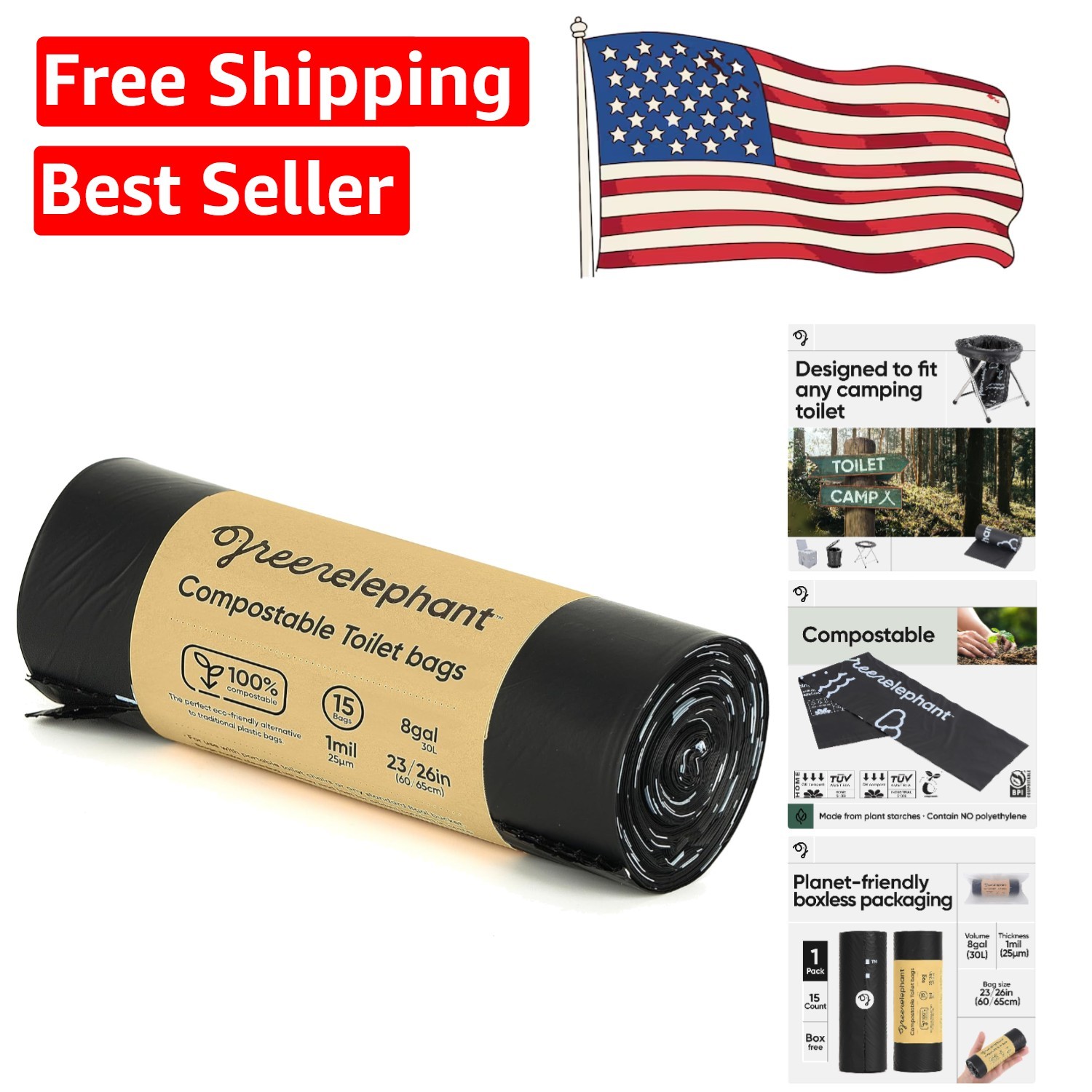 15 Pack Biodegradable Portable Waste Bags for Eco-Friendly Camping Toilets
