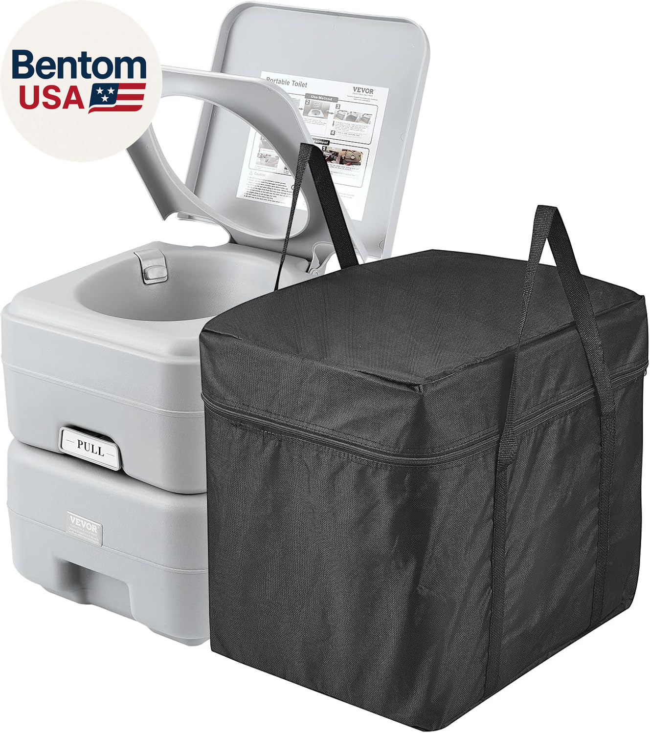 Portable Toilet for Camping, RV Toilet with Carry Bag, 5.3 Gal Waste Tank & 3.2