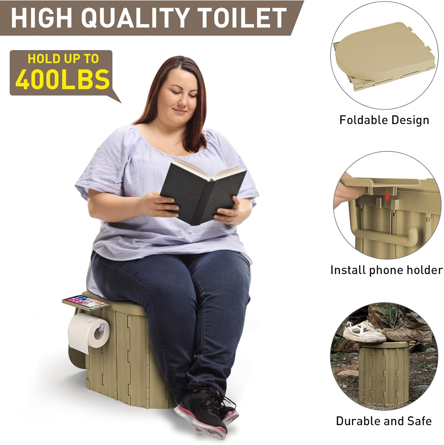 Portable Camping Toilet with Pop-Up Privacy Tent, 12-Inch Toilet Seat, Outdoor P