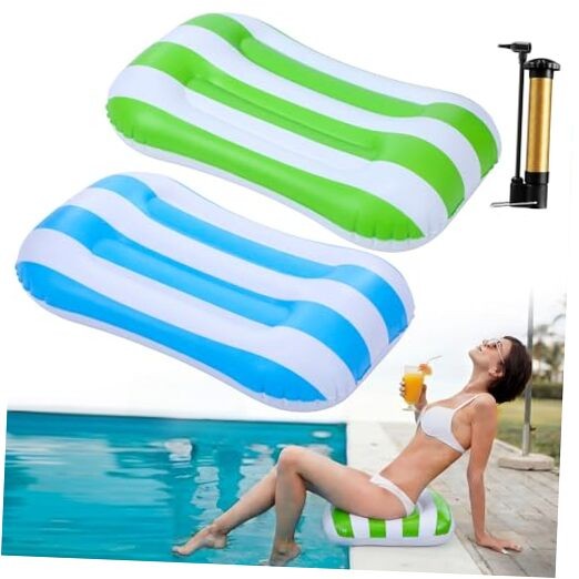 Seenelling 2 Pcs Inflatable Poolside Chair Blow up Beach Seat Green and Blue