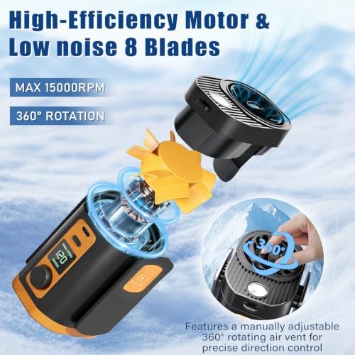 Portable Fan,120-Speed Adjustable Waist Clip Fan Turbo Cooling, Orange