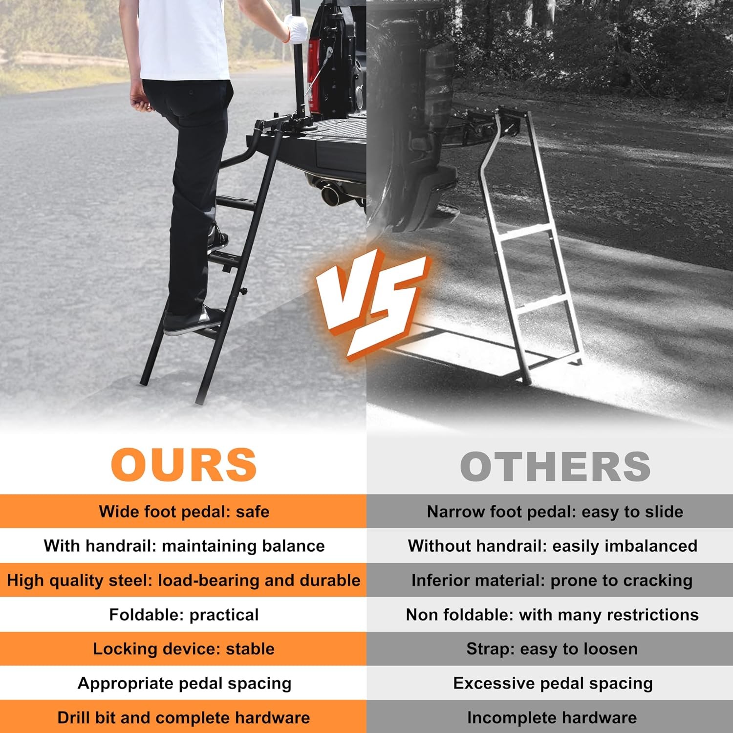 Universal Pickup Truck Tailgate Ladders 45″ Heavy Duty Foldable Rotatable