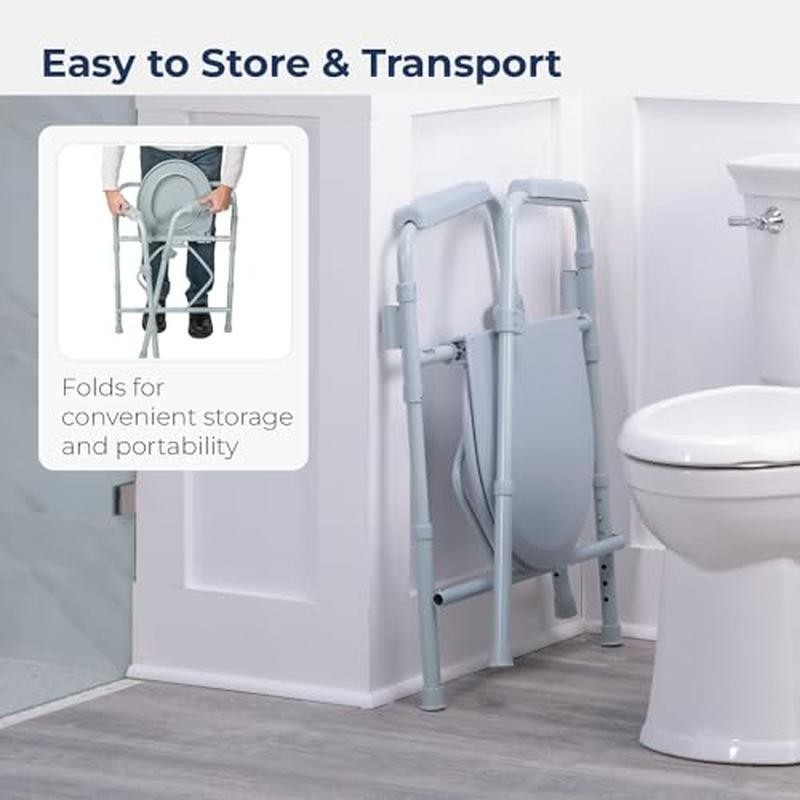 Portable Bariatric Bedside Commode 3-in-1 Foldable Toilet Chair 350lb Capacity