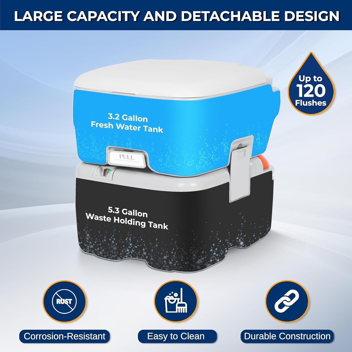 SereneLife 20-L Outdoor Portable Toilet w/ Detachable Waste Holding Tank-Gray