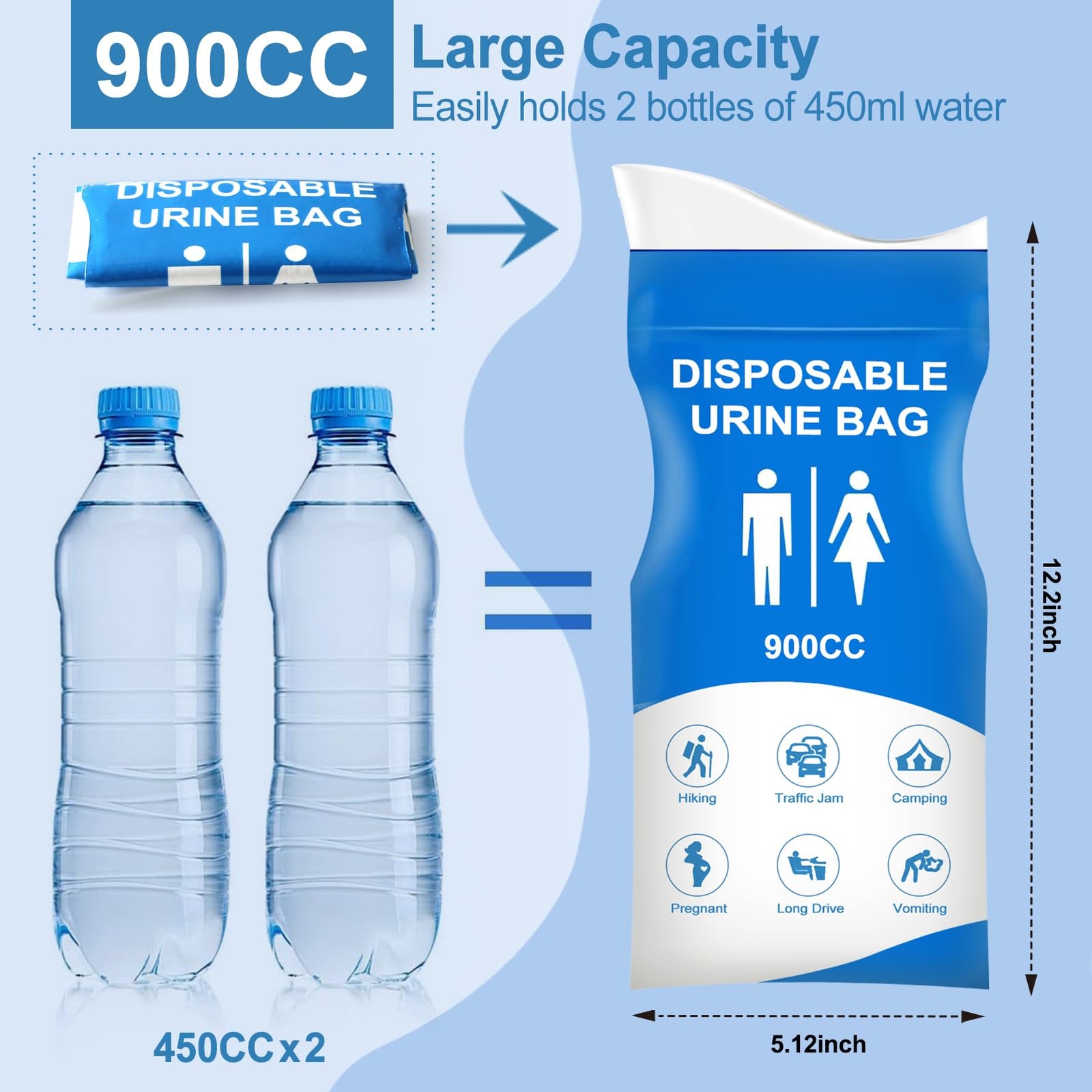 12 PCS Disposable Urine Bags 900ml Unisex Leak-Proof Portable Urinal and Vomi…