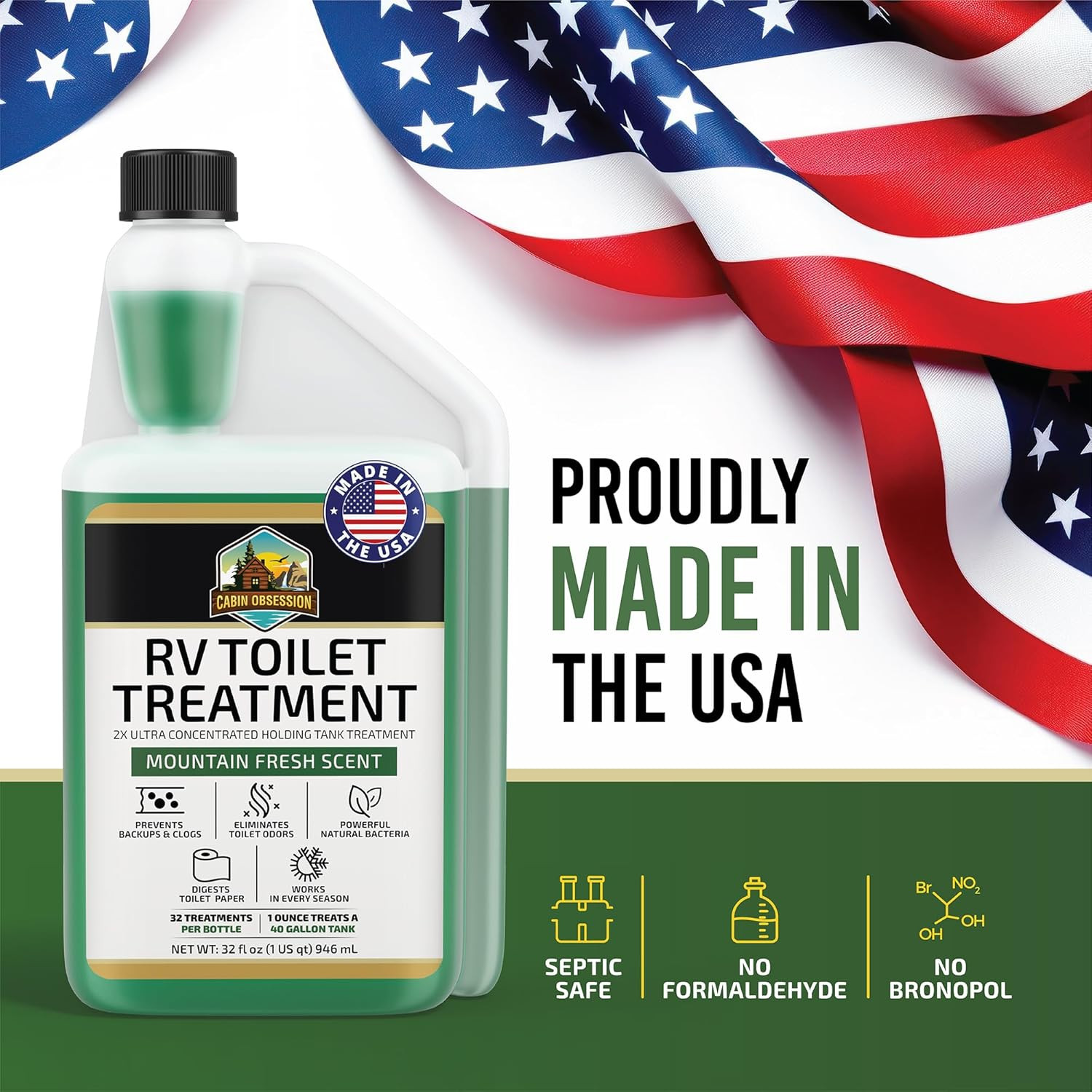 Cabin Obsession RV Toilet Treatment (32 oz) – 2x Ultra Concentrated Liquid RV Bl