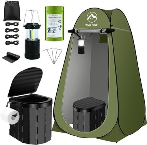 Portable Toilet Kit, Camping Toilet with Black Toilet and Green Tent With Light
