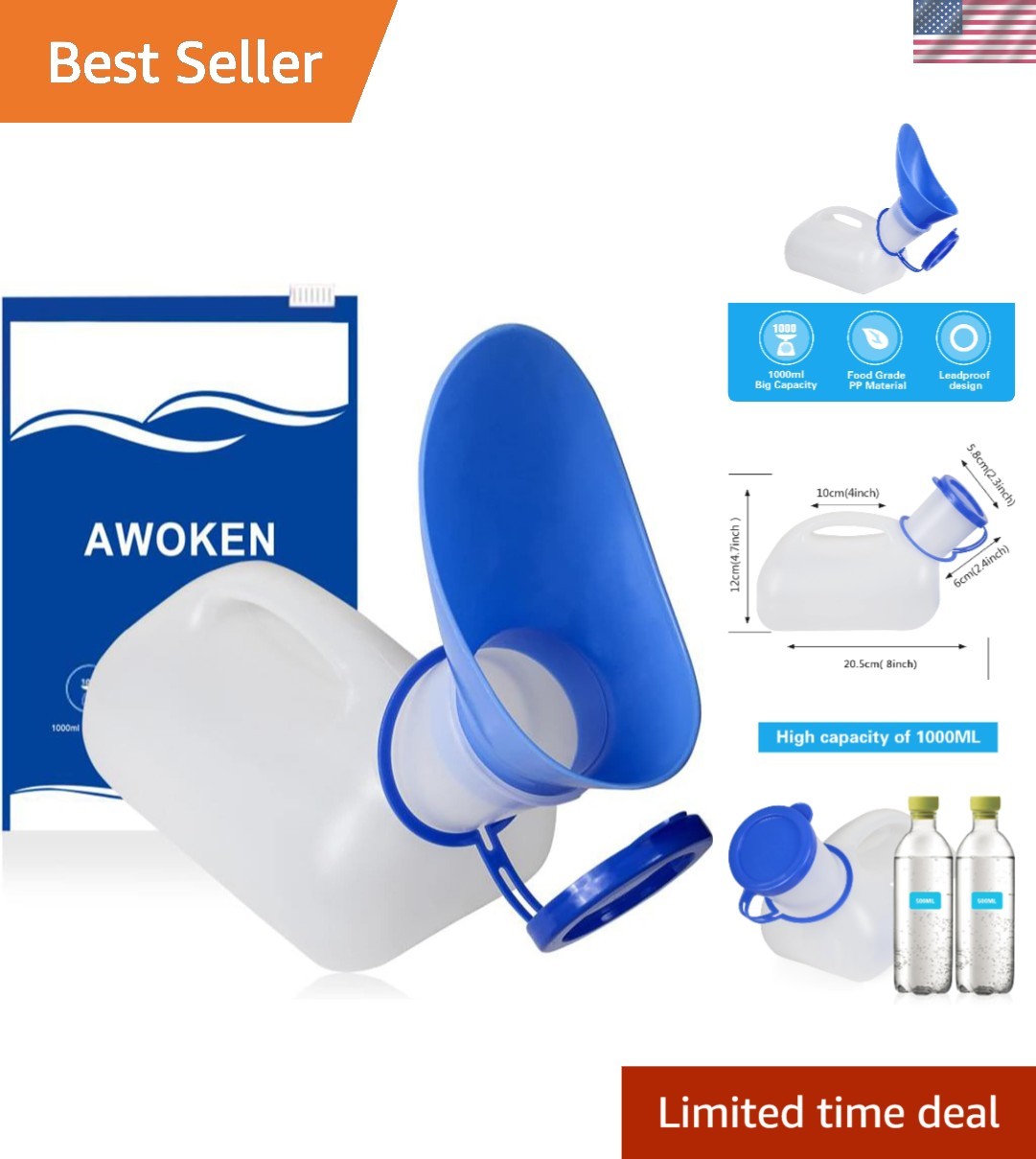 Portable Unisex Urinal with Funnel – Leakproof Pee Bottle for Outdoor Travel