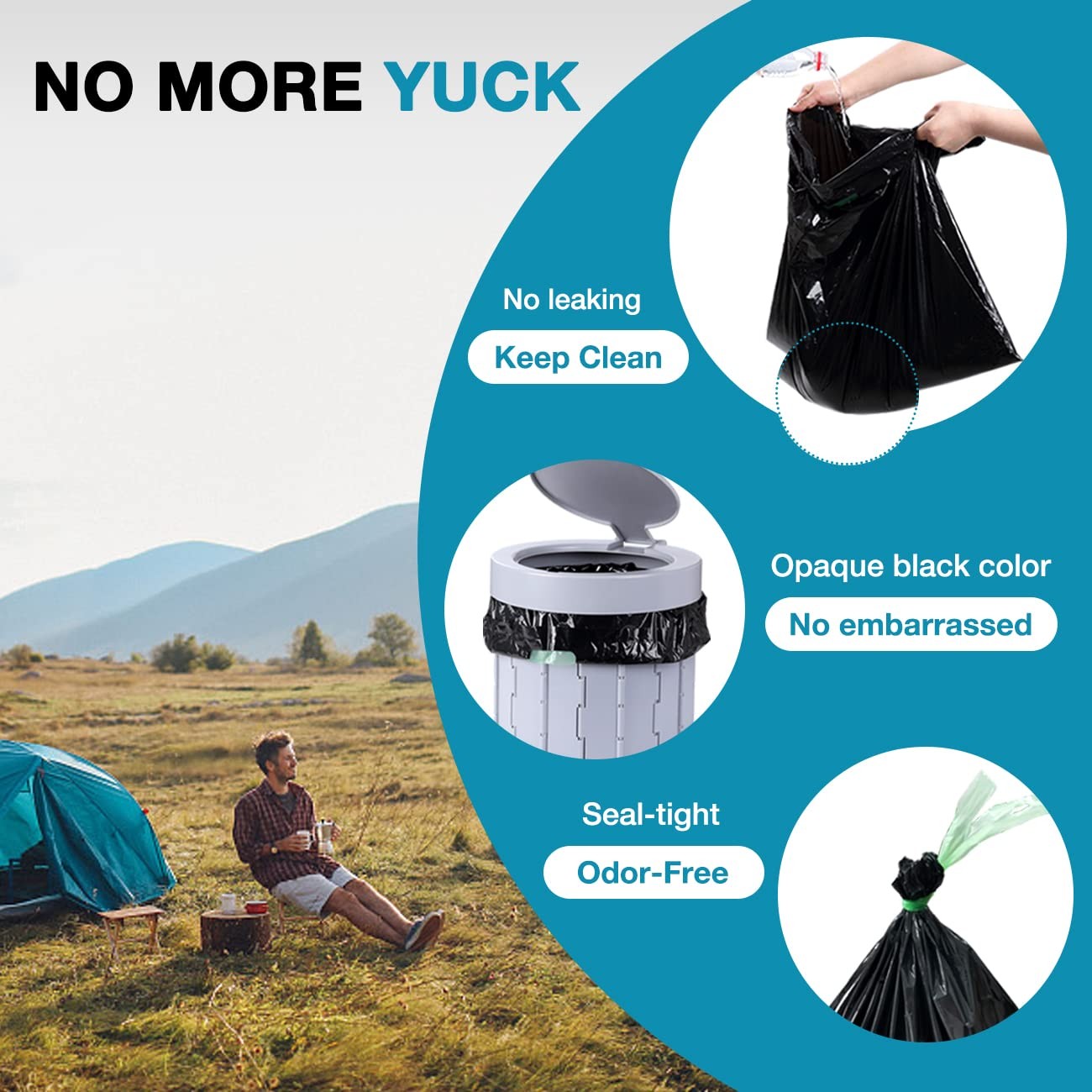 Portable Toilet Bags, 40 Count, 8 Gallon Capacity, Drawstring Design, No-Leak…