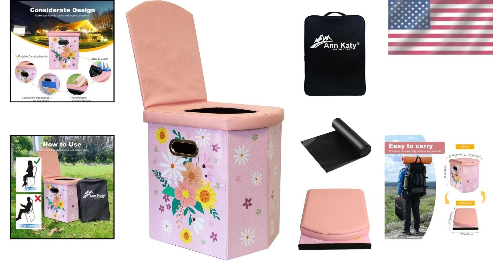 Upgrade XL Portable Toilet: Luxury Leather Folding Toilet for Camping & Travel