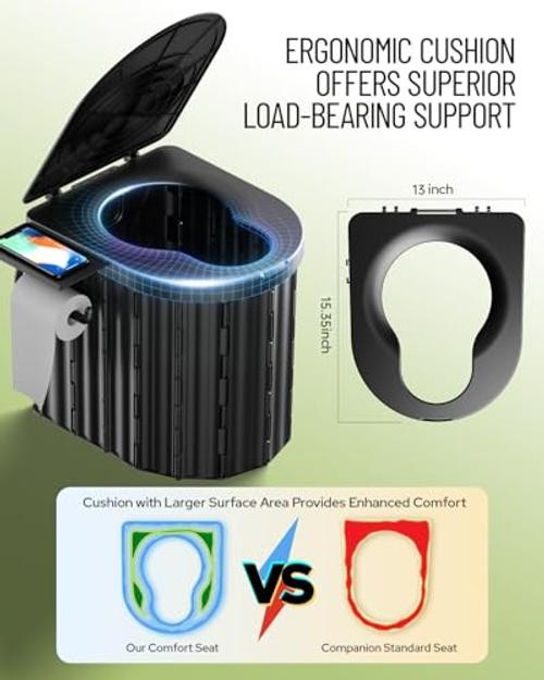 Camping Toilet with Pop-Up Privacy Tent and Liquid Black Toilet and Green Tent