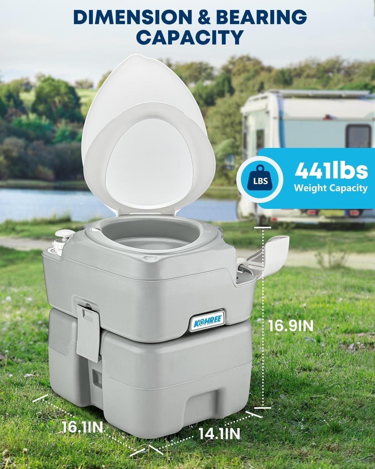 Portable Camping Toilet 5.3 Gal Porta Potty Handle Flush Pump For Trailer Trucks