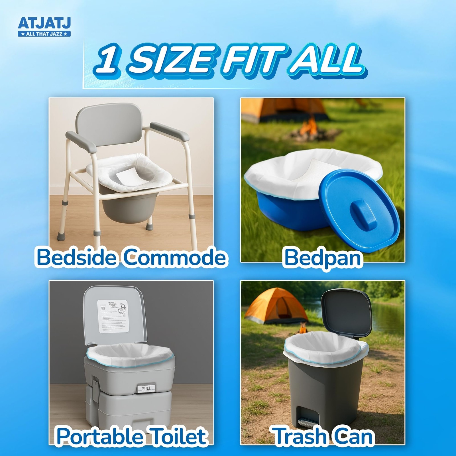 60 Packs Commode Liners With 60 Absorbent Pads, LeakProof Disposable Toilet B…