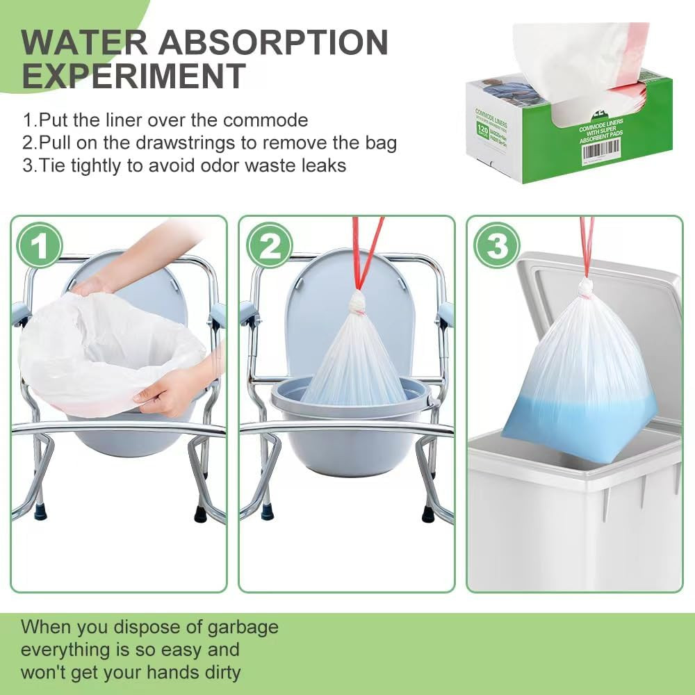Commode Liners 120PCS Bedside Commode Liners Disposable-Portable Toilet Bags …