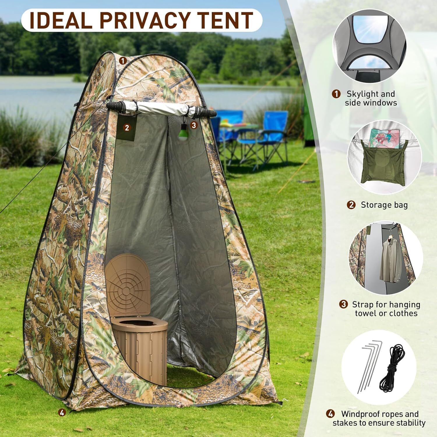 Portable Camping Folding Toilet with Pop-Up Privacy Tent 400 Lb Camping Bathroom