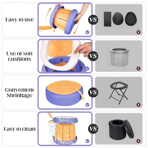 Portable Toilet Camping Foldable Potty Travel Toilet Adjustable Yellow&Purple