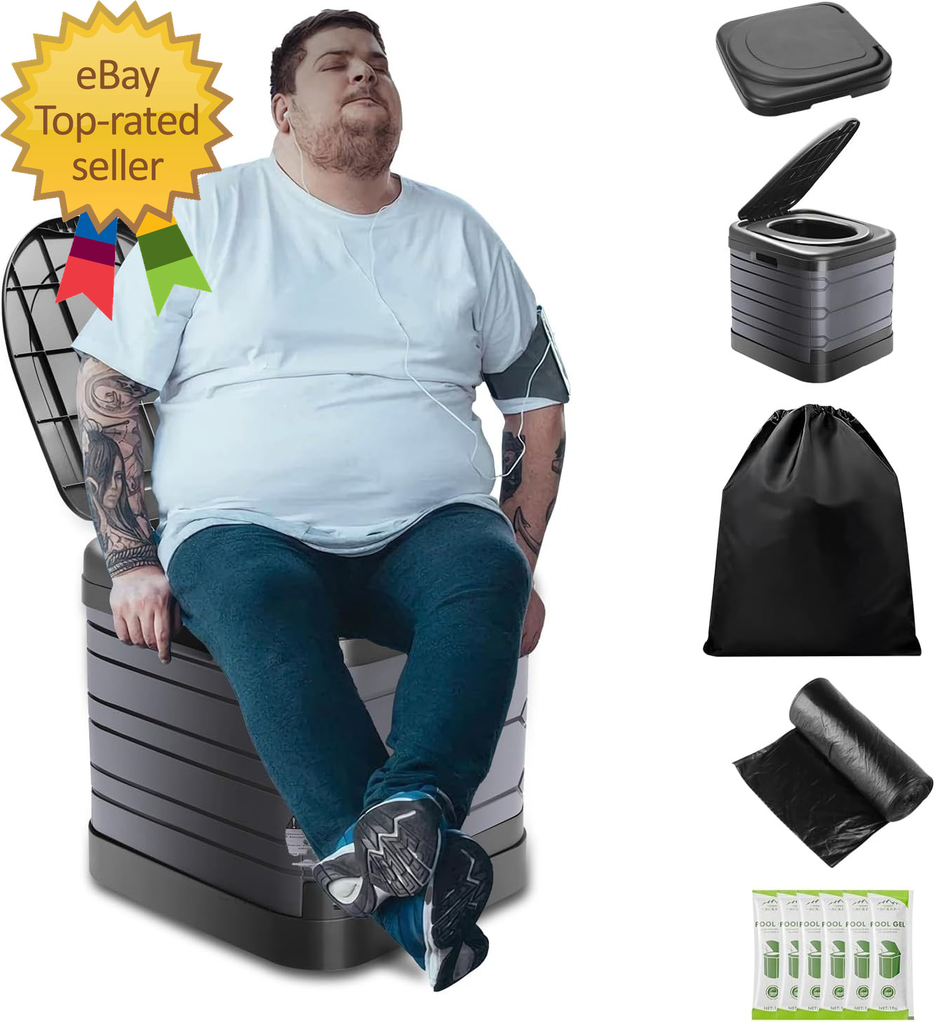 XXL Portable Toilet for Adults16” Tall Camping Toilet with Lid and Carry Bag