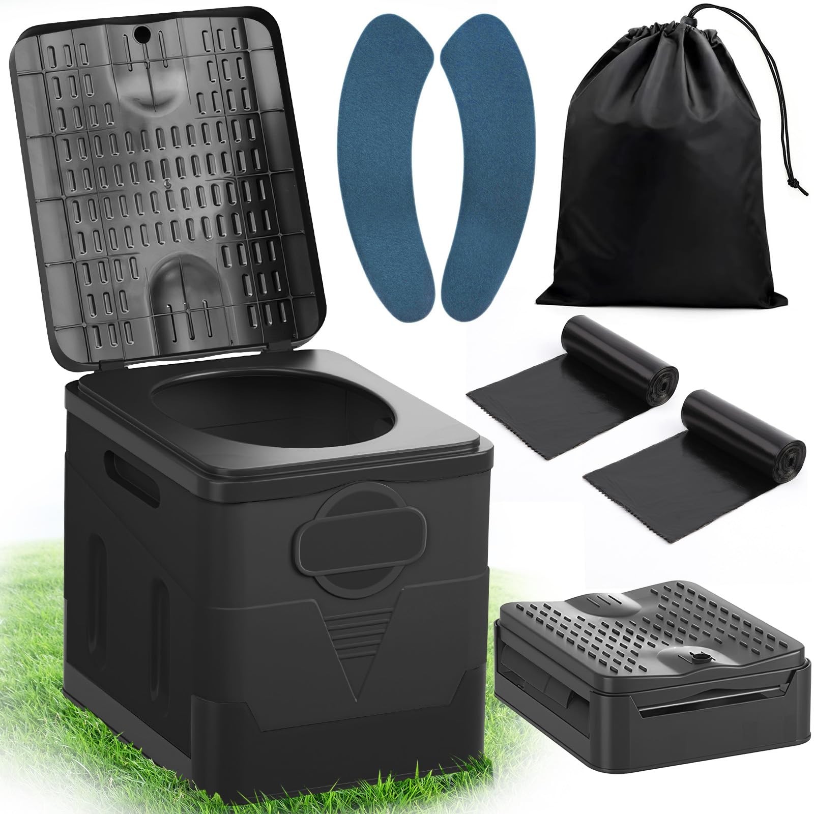 Portable Folding Toilet Set, 25L Large, Maximum Carry 150KG, 24 Bags Rubbish…