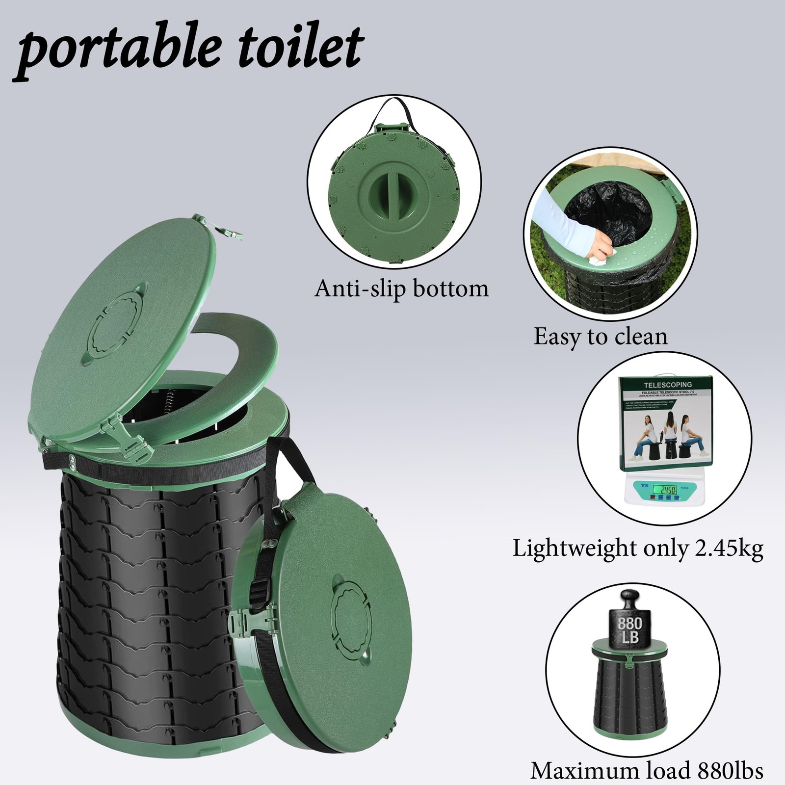 XXL Portable Toilet -19.7″H 15″ D Adjustable Foldable Camping Toilet, Luggabl…