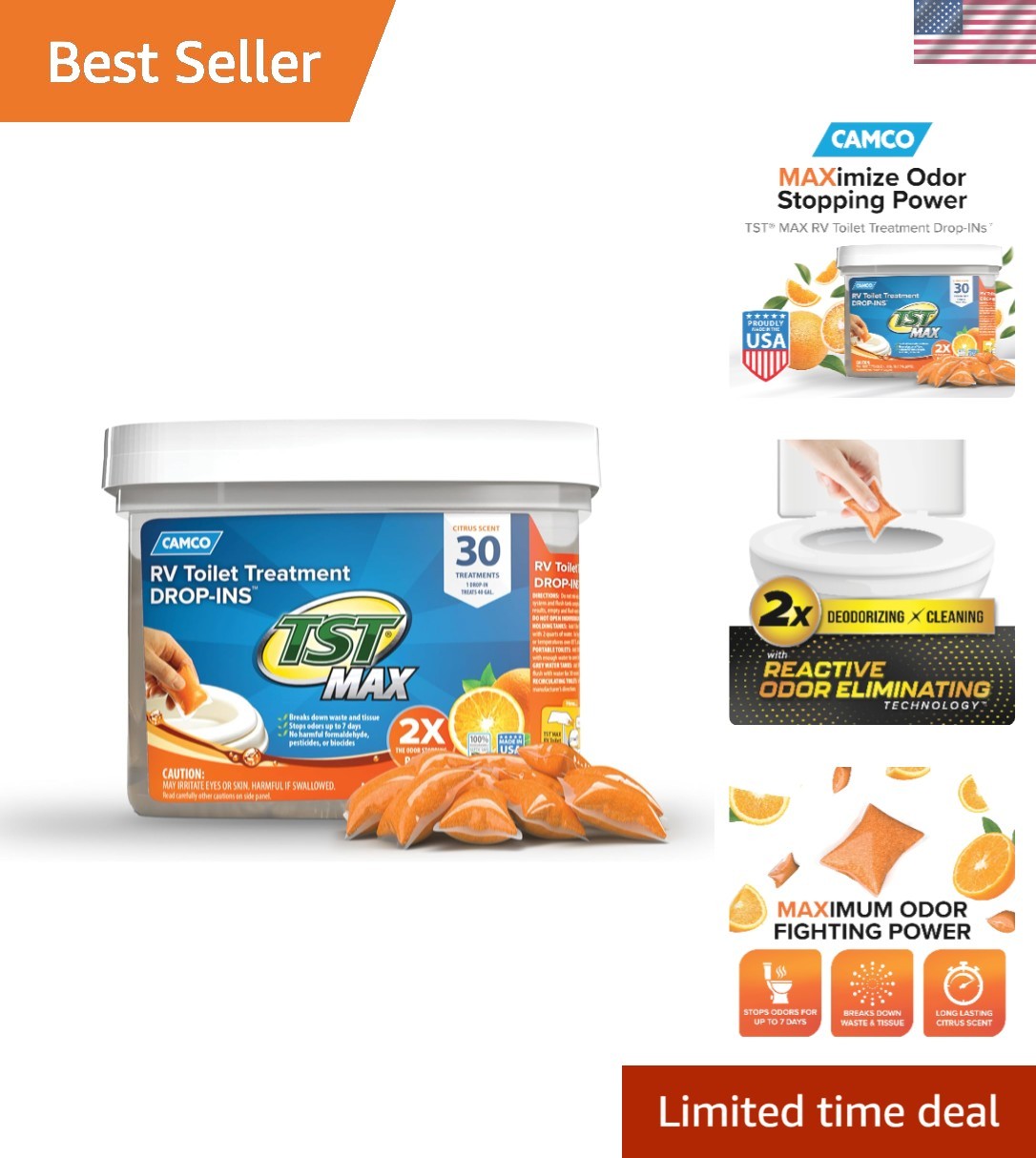 TST MAX RV Toilet Treatment Drop-INs – 30 Pack, Orange Scent
