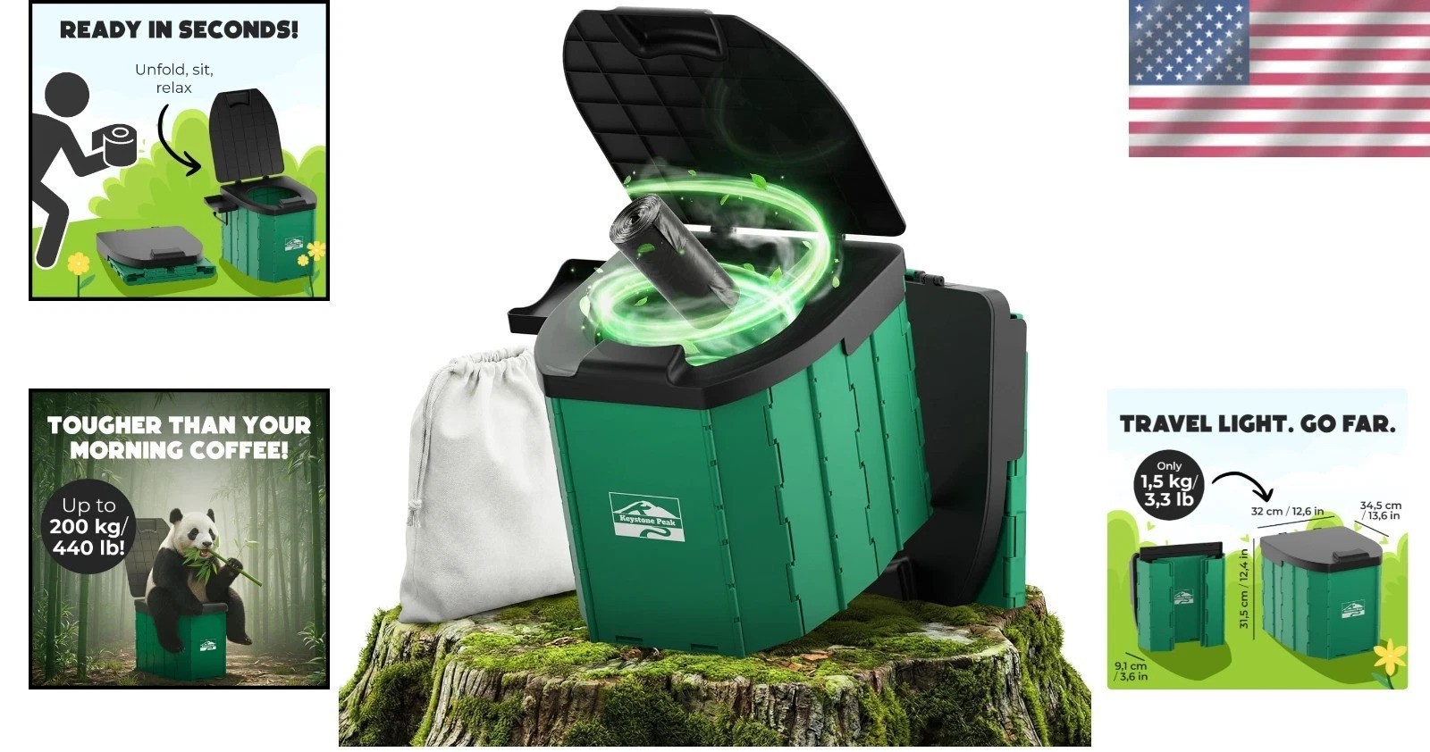 Lightweight Camping Toilet – Foldable & Durable for Hiking, Road Trips, 440 lbs