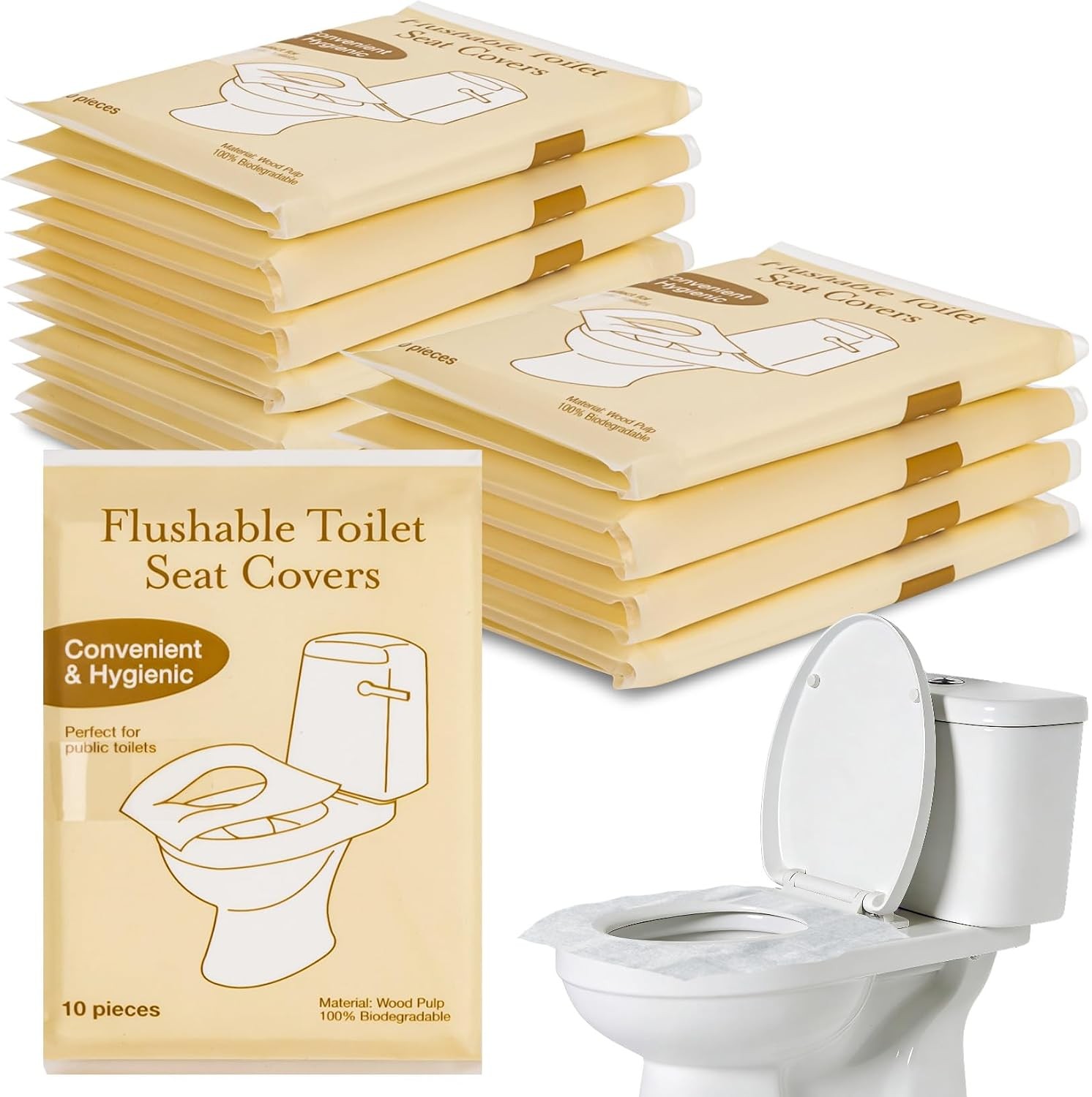 Disposable Flushable Toilet Seat Covers – 10 Pack Individually Wrapped Portable