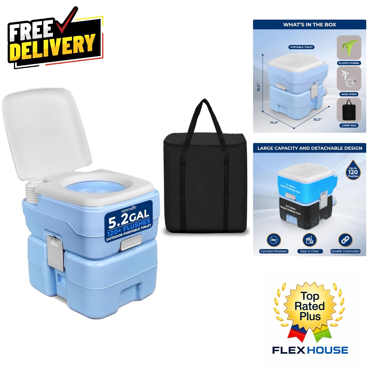 5.2 Gallon Portable Camping Toilet with 100+ Flushes for Outdoor Adventures