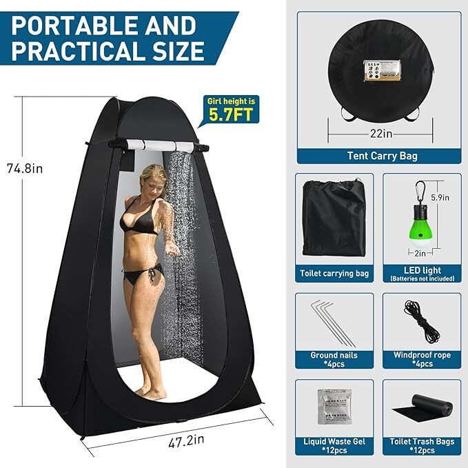 Outdoor Portable Toilet with Instant Pop Up Tent Privacy Camping Toilet Potty US
