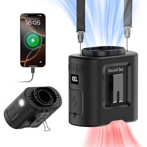 Socool Portable Waist Fan Clip on Belt 360 Rotation Wearable 14500mAh Black