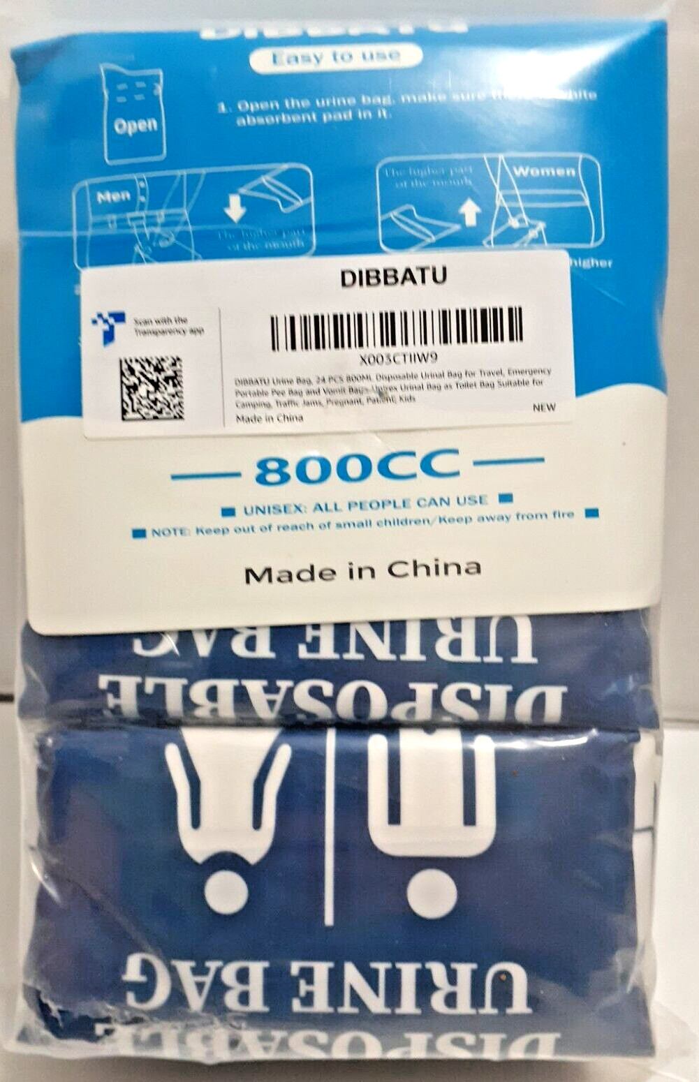Disposable Urine / Vomit Bag 24 COUNT~ Pee Bags for Travel for Women/Men 800 CC