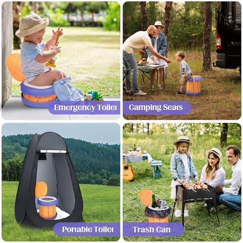 Portable Toilet Camping Foldable Potty Travel Toilet Adjustable Yellow&Purple